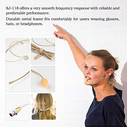 Headset Microphone Discreet Dual Ear Hook Headworn mic fits AKG Wireless Body Pack Transmitters for Lectures, Live Performance, Theater, Podcasts with Windscreens & Rugged Storage Case - size: Mini XLR TA3F Plug