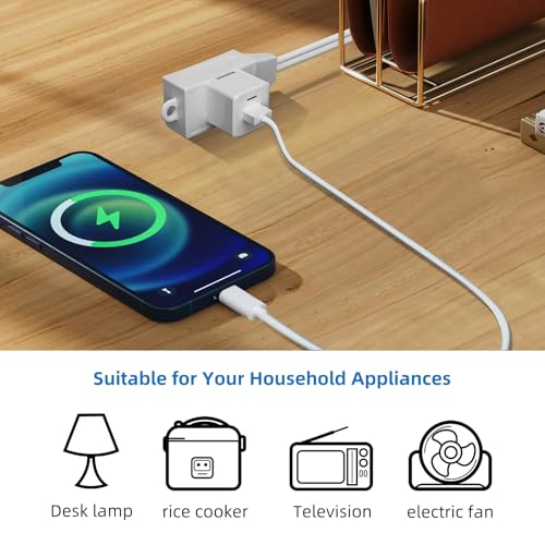 TiFFCOFiO Indoor Extension Cord, 2 Prong 9 Feet Extension Cord, 3 Polarized Outlets with Safety Slide Windows,13A/1625W, 16 AWG, 2 Packs - size: 9FT 2 Packs