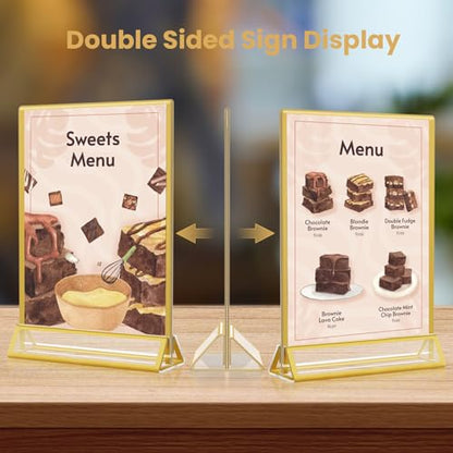 5x7 Gold Acrylic Sign Holder, 12 Pack Wedding Table Number Stands With Vertical Gold Borders, Double Sided Picture Frame Paper Stand, Clear Photo Display Menu for Party, Home, Restaurant - color: Vertical-12 Pack-5 x 7