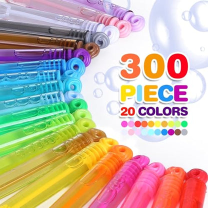 Birthday Party Favors for Kids, 300 Pcs Mini Bubble Wands 20 Color Bulk Box | Christmas Stuffers, Wedding Celebration, Thanksgiving New Year, Bath Time, Summer Outdoor Gifts, Girls Boys Treats Rewards - style: bubble bulk