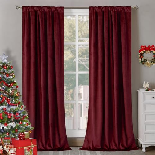 BGment Velvet Living Room Curtains 84 Inches Long, 2 Panels, Burgundy Red | Black Out, Super Soft, Energy Saving, Thermal Insulated, Noise Reduce, Panels for Bedroom, Back Tab Rod Pocket, 42 x 84 Inch - color: Red, size: 42"W x 84"L (Pack of 2)