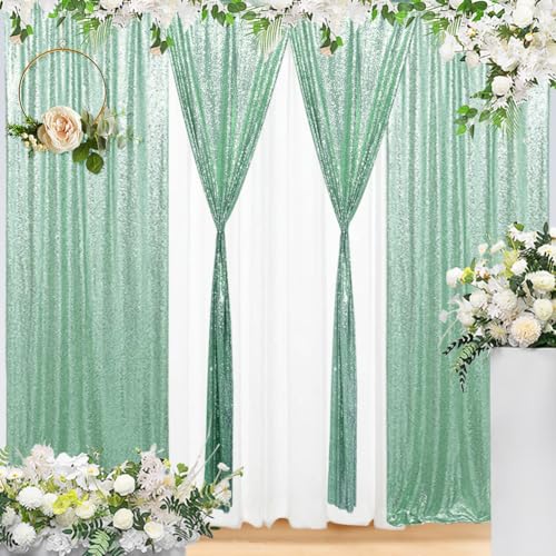 Eternal Beauty Mint Green 3mm Sequin Backdrop 2x8 Ft 2 Pack Wedding | Dense Sparkle Fabric With Breathable Mesh Backing And Rod Pocket For Easter Parties And Photo Booth Events - color: Mint Green, size: 2Ftx8Ft