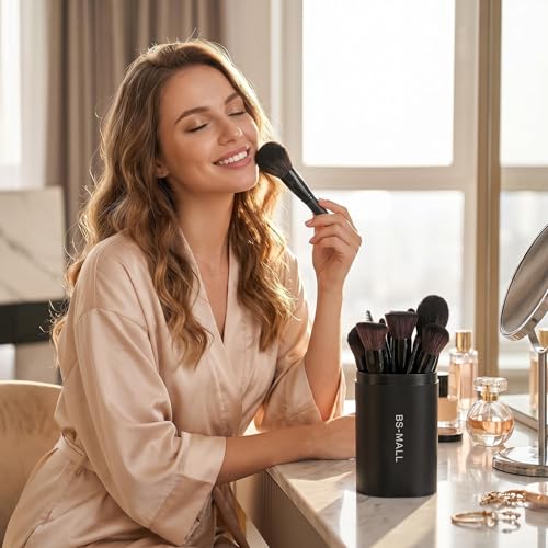 BS-MALL Makeup Brush Set 18 Pcs Premium Synthetic Foundation Powder Concealers Eye shadows Blush Makeup Brushes with black case (C-Black） - color: C-Black