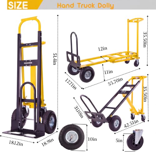 1000 LBS Heavy Duty Steel Hand Truck, 4-in-1 Convertible Dolly Cart - color: Yellow