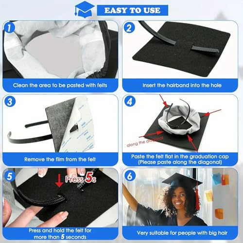 Graduation Cap Headband, Black Square Firm Anti-fall Hair Band for Graduation Hat, Graduation Gifts Hat Accessories for Graduates, Students, Women (Grad Cap Not Included) - color: Style 1