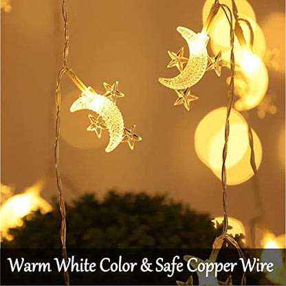 Fielegen 40 LED Moon String Lights Battery Operated 20ft Moon Mini Star Fairy Lights for Patio Garden,Wedding Garden Decoration,Party Festival Lights, Ramadan Decorations Light