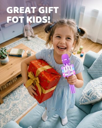 Amazmic Toys for Girls, Kids Karaoke Microphone Toddler Microphone for Kids with Lights, for Girls, Birthday New Year Party Boys Toy Age 3 4 5 6 7 8+(Light Purple) - color: Light Purple