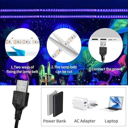 iNextStation UV Black Led Strip Lights 6.56FT 395nm-405nm 5V USB Waterproof | SMD5050 UV Black Light Suitable for DIY 3D Print Curing, Flexible LED Tape Lights for UV Poster, UV Body Paint, Party Decor