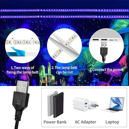 iNextStation UV Black Led Strip Lights 6.56FT 395nm-405nm 5V USB Waterproof | SMD5050 UV Black Light Suitable for DIY 3D Print Curing, Flexible LED Tape Lights for UV Poster, UV Body Paint, Party Decor