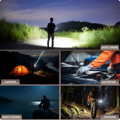 FORTO Compact Rechargeable Spot Light with Adjustable Focus | 1400 Lumens,120000 Candela,2700Ft Range,Handheld Spotlight with Stand,3 Light Modes for Hunting Boating Camping Hiking - color: Brown