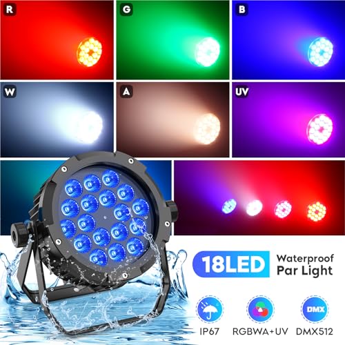 16-Pack IP67 Waterproof LED UV RGBWA 6-in-1 Par Light Outdoor Uplighting DMX Control Wash Strobe Effect DJ Light for Halloween Christmas Night Club Disco Club Church Wedding Bar - color: 16-PACK