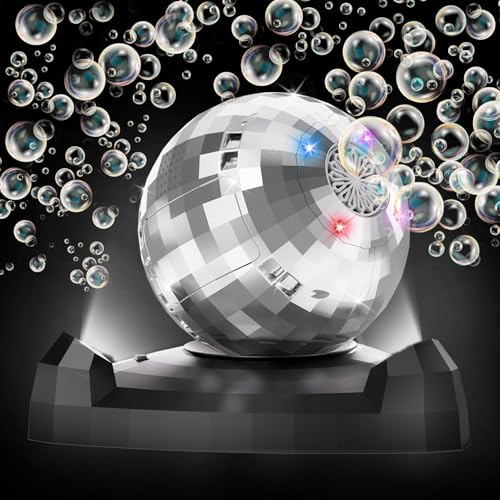 Bubble Machine for Kids 3-5, Automatic Disco Bubble Blower Maker with Bubble Toys, LED Lights & 360° Rotation, 10000+ Bubbles Per Min, Outdoor Game Toy for Easter Birthday Party - color: Silver