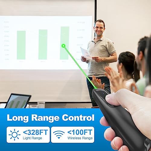 Presentation Clicker for PowerPoint, Wireless Presenter Remote with Laser | Ergonomic PowerPoint Remote Clicker with Green Laser Pointer for Computer Laptop/Windows/Mac/PPT/Google Slides Advancer - style: Green Pointer