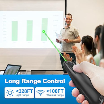 Presentation Clicker for PowerPoint, Wireless Presenter Remote with Laser | Ergonomic PowerPoint Remote Clicker with Green Laser Pointer for Computer Laptop/Windows/Mac/PPT/Google Slides Advancer - style: Green Pointer