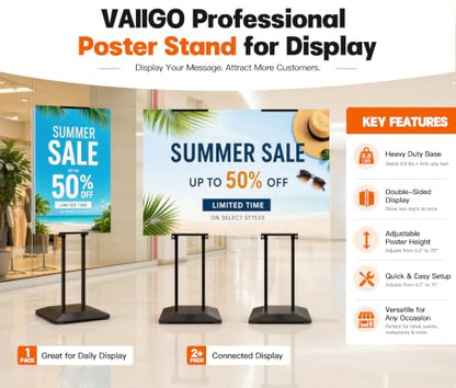 2 Pack Pedestal Poster Stands for Display, Adjustable Heavy Duty Poster Board Stand Height Up to 80", Double-Sided Floor Standing Sign Holder for Foam Board & Banner Signs, Black - size: 2Pack Pedestal Poster Stand