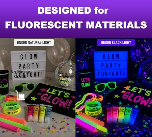 Rechargeable Black Light, Portable UV Blacklight Flood Light for Glow Parties, Body Paint, Night Fishing, Fluorescent Reactive Decorations, Halloween, Outdoor Events, IP65 Waterproof, 2 Pack