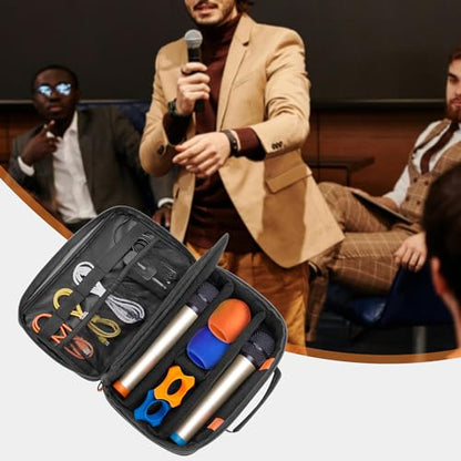 PGmoon 3 Slots Wireless Microphone Carrying Case | Microphone Storage Bag Fits for 3 Mic System Microphones Up to 11", Portable Mic case for Singing, Karaoke (Patent Design)