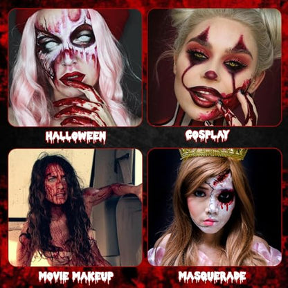 4 IN 1 Fake Blood Kit，Fake Blood 1.69oz X2 + Spray Head+Dripping Head+Cleaning Soap【Washable】【Realistic Effect】【Skin Friendly】Professional Fake Blood Makeup Kit For Halloween/Cosplay，Fresh + Dark - color: Fresh+Dark