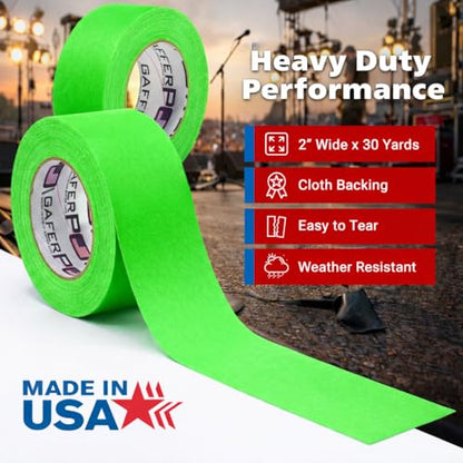 Gaffer Power Fluorescent Green Gaffer Tape 2 Inch x 30 Yards, USA Made - color: Green, size: 2 inches x 30 yards | 1 pack