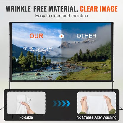 VEVOR Projector Screen with Stand, 120 inch 16:9 4K 1080 HD Outdoor Movie Screen with Stand, Wrinkle-Free Projection Screen with Tripods and Carry Bag, for Home Theater Cinema Backyard Movie Night