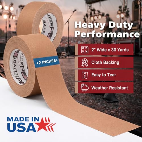 Gaffer Power Tan Gaffer Tape 2 Inch x 30 Yards, Pro Grade, Made in USA - color: Tan, size: 2 inches x 30 yards | 1 pack