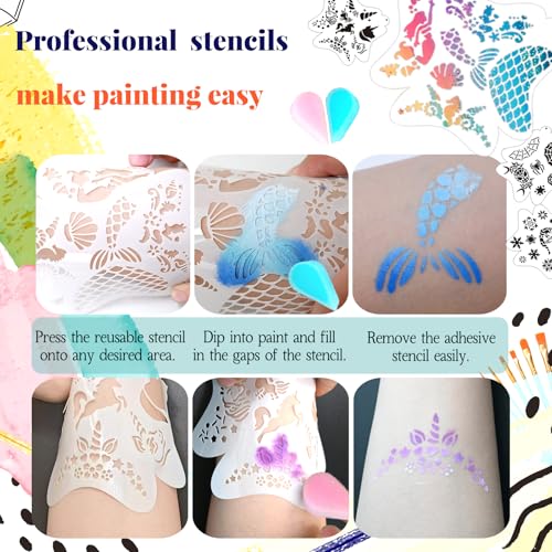 20PCS Temporary Tattoo Stencils, Paint Stencils Kit, Girl Boy Glitter Tattoos Stencils Pack for School Show Birthdays Halloween Christmas Party Favor Supplies (20 Sticky Stencils) - color: 20 Sticky Stencils