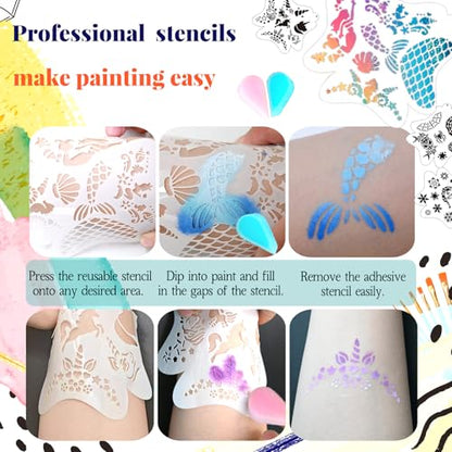 20PCS Temporary Tattoo Stencils, Paint Stencils Kit, Girl Boy Glitter Tattoos Stencils Pack for School Show Birthdays Halloween Christmas Party Favor Supplies (20 Sticky Stencils) - color: 20 Sticky Stencils