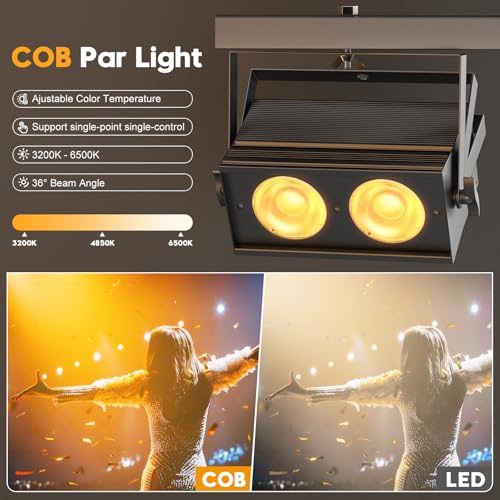 Stage Lights, 120W COB Spotlights LED Par Can Blinder Lights, 2 in 1 Cool White & Warm White DMX512 Sound Activated Audience Uplights for Events Party Wedding Theater Church Concert Dance 1Pc