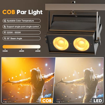Stage Lights, 120W COB Spotlights LED Par Can Blinder Lights, 2 in 1 Cool White & Warm White DMX512 Sound Activated Audience Uplights for Events Party Wedding Theater Church Concert Dance 1Pc