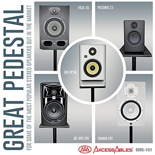 AxcessAbles Studio Monitor Speaker Stands Pair. 80lb Capacity per Stand. Adjustable Height 26" - 42". Metal Constructed Stands Ideal for Surround Sound, Bookshelf and Monitoring Speakers