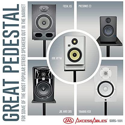 AxcessAbles Studio Monitor Speaker Stands Pair. 80lb Capacity per Stand. Adjustable Height 26" - 42". Metal Constructed Stands Ideal for Surround Sound, Bookshelf and Monitoring Speakers