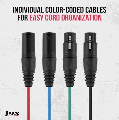 LyxPro 4-Channel XLR to RJ45 Ethercon Audio Snake Pair, 3 ft Cables | Male/female 4-channel breakouts with 3-ft color-coded XLR leads; carries analog audio, AES or DMX over CAT6 up to 330 ft. - size: Pair - 3 Feet XLR