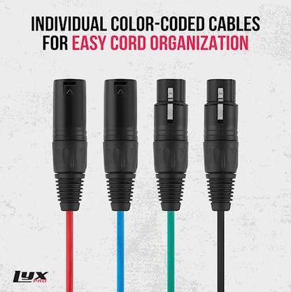 LyxPro 4-Channel XLR to RJ45 Ethercon Audio Snake Pair, 3 ft Cables | Male/female 4-channel breakouts with 3-ft color-coded XLR leads; carries analog audio, AES or DMX over CAT6 up to 330 ft. - size: Pair - 3 Feet XLR