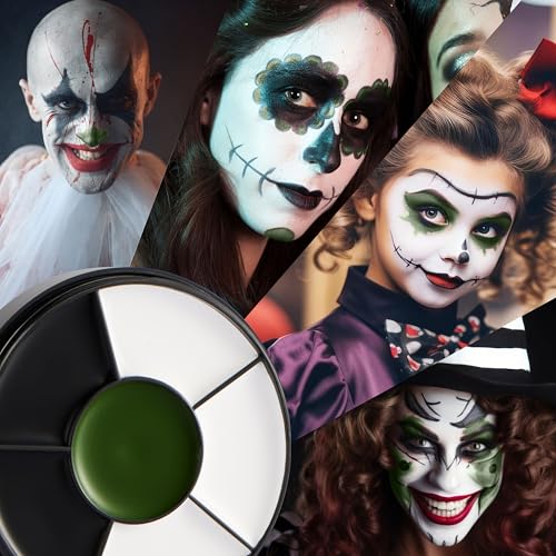 Spooktacular Creations Halloween Makeup Palette 3 Colors, Face Body Paint Wheel for Adult SFX Zombie Cosplay, Baseball Sport Games Dress Up (0.35 oz, White Black Green) - color: White Black Dark Green