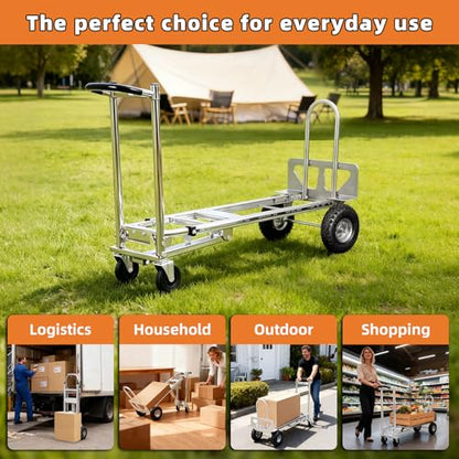 Aluminum 4 in 1 Convertible Hand Truck Dolly, 1000Lbs Capacity, Heavy Duty Folding Hand Truck Dolly Cart with Wheels 10" All-Terrain Tires, Hand Trucks for Logistics, Home, Office, School, Silver - color: Silver