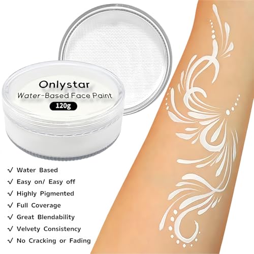 120g Large White Face Paint – 4X Volume of 30g, Water Activated Face Makeup for Halloween Clown Cosplay, Non Toxic Professional SFX Body Paint for Kids Adults – Long Lasting & Easy Wash - color: white