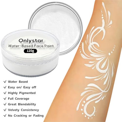 120g Large White Face Paint – 4X Volume of 30g, Water Activated Face Makeup for Halloween Clown Cosplay, Non Toxic Professional SFX Body Paint for Kids Adults – Long Lasting & Easy Wash - color: white