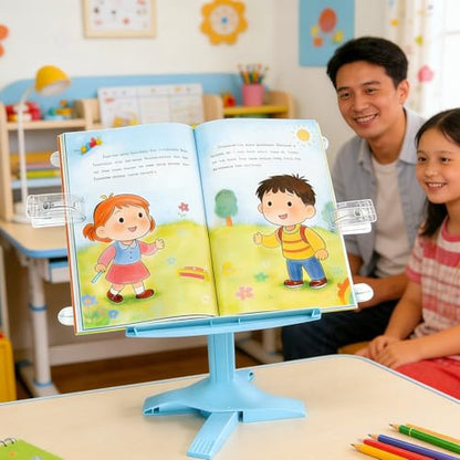 Book Stand for Kids, Adjustable Hands-Free Reading Stand Foldable Desktop Book Stands for Toldlders Student Textbook Recipe Cookbook Sheet Music Document, Home Office Desk Accessory - color: Blue