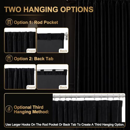 Batiyeer 100" w x 96" L Extra Wide Home Theater Curtains, Velvet Blackout Curtain Panel, 380 GSM Heavyweight Black Velvet Drapes, 95% Room Darkening Curtains for Home Theater, Stage, Villa, 1 Panel