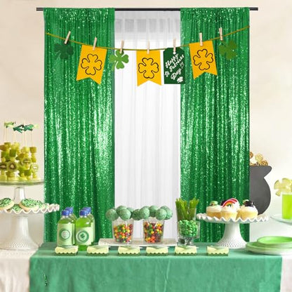PartyDelight Green Sequin Backdrop Curtains 2x8ft 2 Panels - color: Green, size: 24"W x 96"L (Pack of 2)
