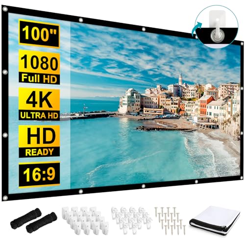 Projector Screen 100-Inch 16:9 Double-Sided Foldable, Frocopo