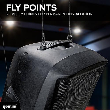 Gemini Sound AS-2115BT-LT Active 2000W Watt Party LED Light 15 Inch Woofer Powered Stage DJ Monitor Bluetooth PA Speaker, Wireless Stereo Pairing, Portable Fly Points | 15" powered PA with beat-synced LED show - XLR/1/4" mic inputs - Bluetooth, USB, SD, F