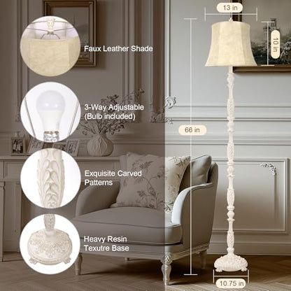Scenekoy Rustic 66” Wash White Floor Lamp for Living Room Bedroom - color: Beige