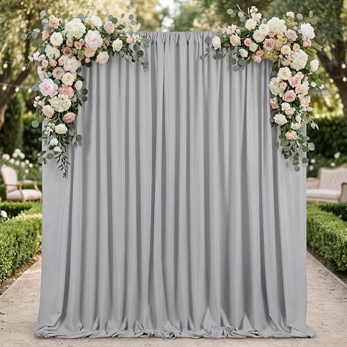 Grey Backdrop Curtains 10ftx8ft Party Polyester Photo Drapes - color: Grey, size: 2 Panels 5ft X 8ft