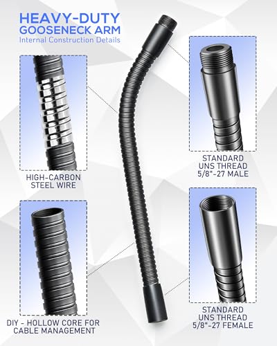 19-Inch Flexible Microphone Gooseneck KN58, 5/8-27 Mic Stand Arm | Long heavy-duty flexible extension tubes arm, 5/8-27 male female threads, for extended mic reach on stands, podiums, desks - size: 19-INCH