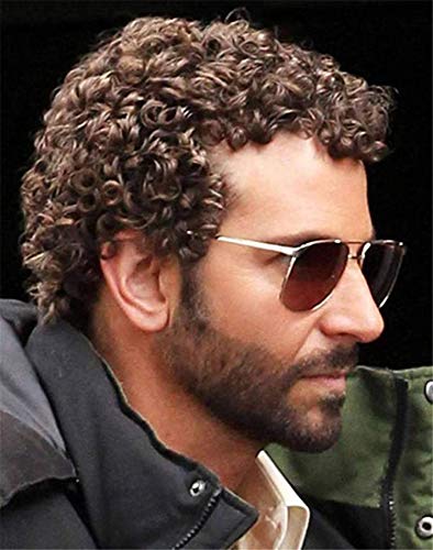 Swiking Mens Brown Afro Curly Wig for Male Guy Rocker Wig California Halloween Cosplay Costume Full Wigs - color: Brown