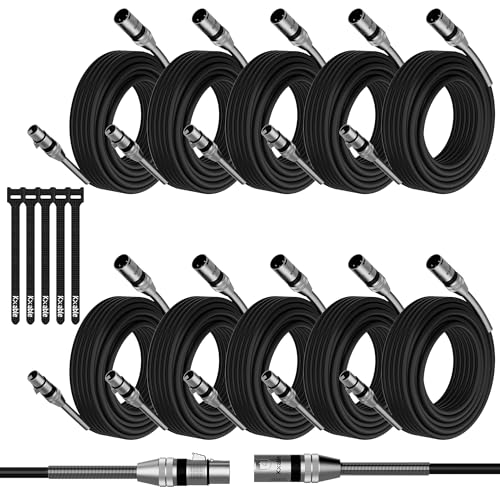 10-Pack DMX Stage Lighting Cable 15FT, 3 Pin XLR Male to Female Cable, Compatible with XLR Microphone Audio Connection, for DJ Moving Head Par Light Mic Mixer, Podcast, 22AWG OFC, 110 Ohms Impedance - size: 15FT, style: 10-Pack