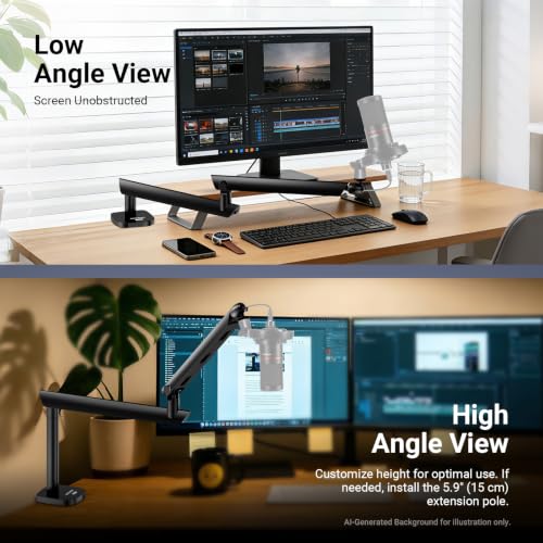 NEEWER Low Profile Mic Boom Arm Desk Mount, Microphone Boom Arm with 360° Ball Head & Cable Management Channels, 1/4" 3/8" 5/8" Threads for Podcast Streaming Gaming Recording, Max Load 3.3 lb, MS007 - style: MS007