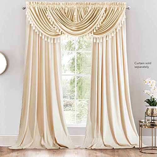 Royal Hotel Velvet Waterfall Valance, 1 Single Waterfall Valance, Top Rod Pocket Heavyweight Velvet, Off-White, 57 inches Wide by 37 inches Long (Single) - color: Off-white