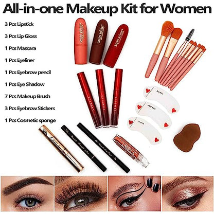 UNIFULL 132 Color All In One Makeup Kit for Women & Girls, Professional Full Set Including Eyeshadow, Lipstick, Concealer, Lip Gloss, Eyeliner, Mascara, Makeup Brushes (006N1-Pink) - color: 006N1-Pink